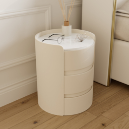 Modern bedside table with 3-drawers and 40 cm wide bedside cabinet in white, marble and leather design - thumbnail 2