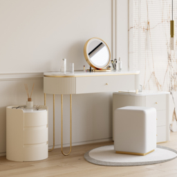 Modern bedside table with 3-drawers and 40 cm wide bedside cabinet in white, marble and leather design - thumbnail 5