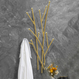 11 Hooks Wall Mounted Coat Racks Iron Entryway Furniture Tree Branch Shape in Gold (310mm) - thumbnail 2