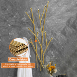 11 Hooks Wall Mounted Coat Racks Iron Entryway Furniture Tree Branch Shape in Gold (310mm) - thumbnail 8