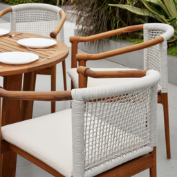 7 Pieces Teak Outdoor Dining Set Wood Round Dining Table with 6 Chairs in Natural - thumbnail 5