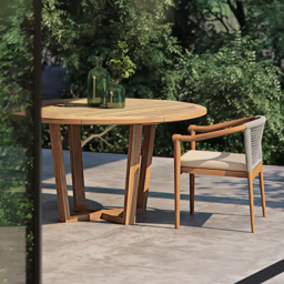 7 Pieces Teak Outdoor Dining Set Wood Round Dining Table with 6 Chairs in Natural - thumbnail 7