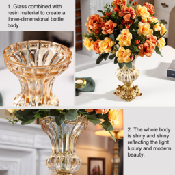 Retro European Style Golden Crystal Glass Carved Vase Artificial Flowers in Vase Set - thumbnail 8