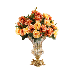 Retro European Style Golden Crystal Glass Carved Vase Artificial Flowers in Vase Set - thumbnail 7