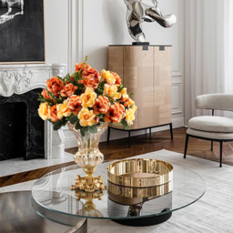 Retro European Style Golden Crystal Glass Carved Vase Artificial Flowers in Vase Set - thumbnail 3