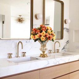 Retro European Style Golden Crystal Glass Carved Vase Artificial Flowers in Vase Set - thumbnail 5