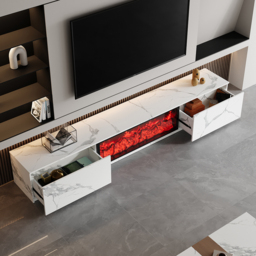 180 cm Electric Fireplace Wood Storage TV Stand with Remote Control for TVs Up to 180 cm - thumbnail 4