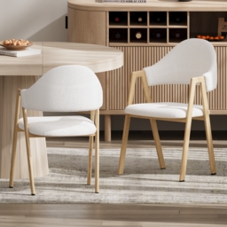 Set of 6 Boucle Dining Chair Upholstered Curved Back Modern Dining Room Chairs - thumbnail 2
