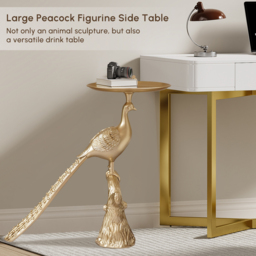 Art Deco Gold Peacock End Table with Tray Top Resin Accent Table - thumbnail 7