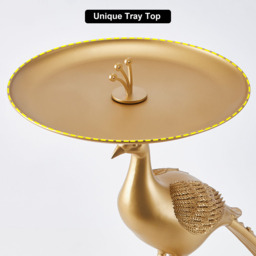 Art Deco Gold Peacock End Table with Tray Top Resin Accent Table - thumbnail 9