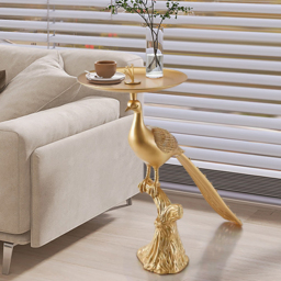 Art Deco Gold Peacock End Table with Tray Top Resin Accent Table - thumbnail 4
