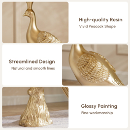Art Deco Gold Peacock End Table with Tray Top Resin Accent Table - thumbnail 5