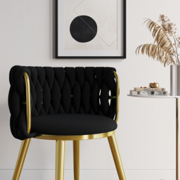 Sweave Nordic 6-Pieces Black Barrel Back Dining Chair Round Accent Velvet Upholstery - thumbnail 3