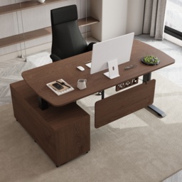 L Shaped Executive Office Desk with Adjustable Electric Standing Desktop Walnut Office Furniture Right Hand (1600mm) - thumbnail 5