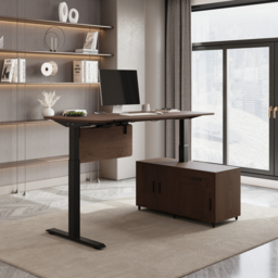 L Shaped Executive Office Desk with Adjustable Electric Standing Desktop Walnut Office Furniture Right Hand (1600mm) - thumbnail 1