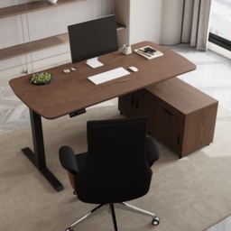 L Shaped Executive Office Desk with Adjustable Electric Standing Desktop Walnut Office Furniture Right Hand (1600mm) - thumbnail 6