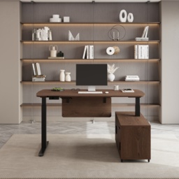 L Shaped Executive Office Desk with Adjustable Electric Standing Desktop Walnut Office Furniture Right Hand (1600mm) - thumbnail 4