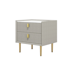 Modern PU Leather Nightstand with 2 Drawers Bedside Table in Light Gray Set of 2 - thumbnail 6