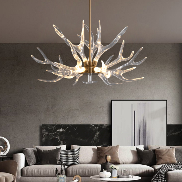 Deer Horn Antler Style 9-Light Ceiling Chandelier LED Gold Lighting - image 1