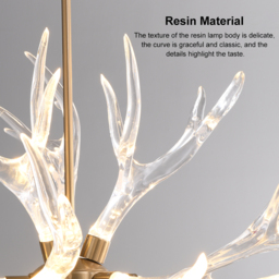 Deer Horn Antler Style 9-Light Ceiling Chandelier LED Gold Lighting - thumbnail 7
