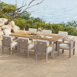Tevara Teak and Aluminium Rectangular Patio Dining Table, Modern Outdoor Garden and Patio Furniture for 6-8 People, Outdoor Dining Chair - thumbnail 2