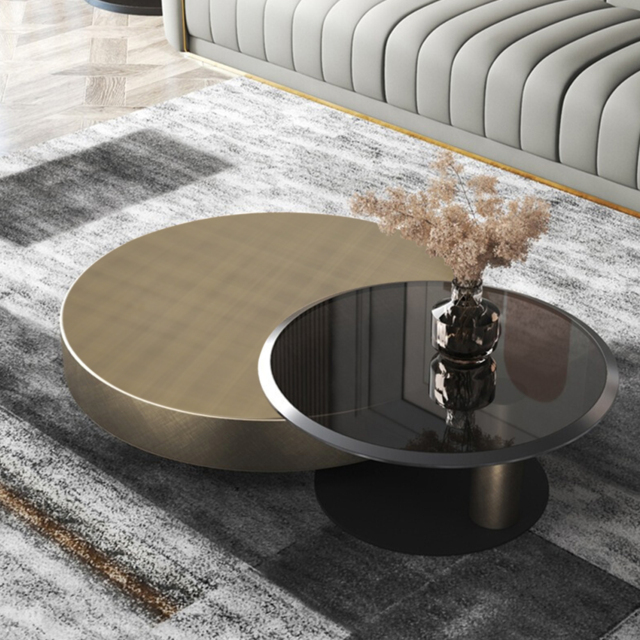 Modern Gold & Black 2-Piece Round Nesting Coffee Table Set with Tempered Glass Top - image 1
