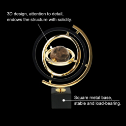 Modern Abstract Metal Black & Gold Globe Ornament Sculpture Decor with Rectangle Stand - thumbnail 9