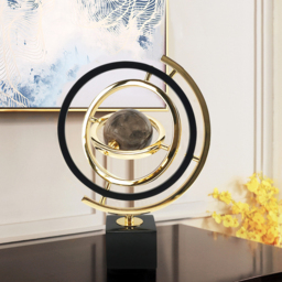 Modern Abstract Metal Black & Gold Globe Ornament Sculpture Decor with Rectangle Stand - thumbnail 4
