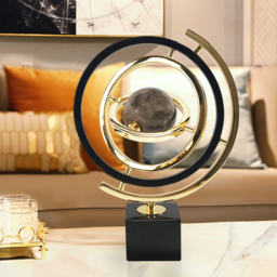 Modern Abstract Metal Black & Gold Globe Ornament Sculpture Decor with Rectangle Stand - thumbnail 6
