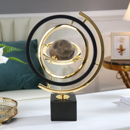 Modern Abstract Metal Black & Gold Globe Ornament Sculpture Decor with Rectangle Stand - thumbnail 3