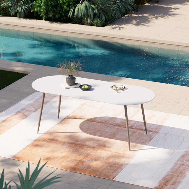 6-Person Oval Sintered Stone Top Outdoor Patio Dining Table in White (1801 mm Width) - image 1