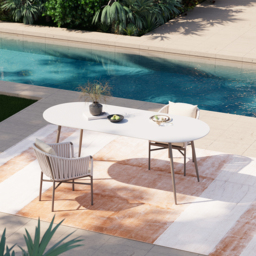 6-Person Oval Sintered Stone Top Outdoor Patio Dining Table in White (1801 mm Width) - thumbnail 2