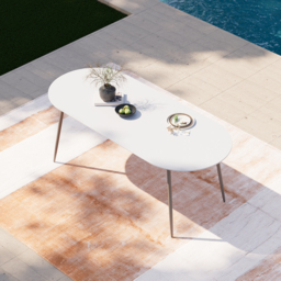 6-Person Oval Sintered Stone Top Outdoor Patio Dining Table in White (1801 mm Width) - thumbnail 3