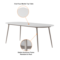 6-Person Oval Sintered Stone Top Outdoor Patio Dining Table in White (1801 mm Width) - thumbnail 4