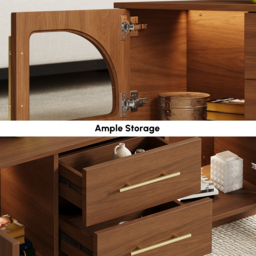 Arune Arched Glass Coffee Table Modern Walnut Living Room Furniture with Storage and LED Light - thumbnail 9