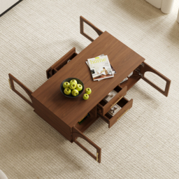 Arune Arched Glass Coffee Table Modern Walnut Living Room Furniture with Storage and LED Light - thumbnail 6