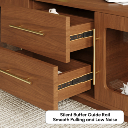 Arune Arched Glass Coffee Table Modern Walnut Living Room Furniture with Storage and LED Light - thumbnail 8