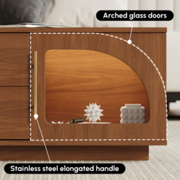 Arune Arched Glass Coffee Table Modern Walnut Living Room Furniture with Storage and LED Light - thumbnail 7