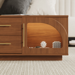 Arune Arched Glass Coffee Table Modern Walnut Living Room Furniture with Storage and LED Light - thumbnail 7
