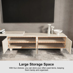 "Distressed White Retracted & Extendable TV Stand with 4 Shelves Up to 85"" Modern TV Unit" - thumbnail 8