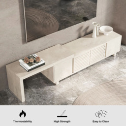 "Distressed White Retracted & Extendable TV Stand with 4 Shelves Up to 85"" Modern TV Unit" - thumbnail 9