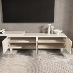 "Distressed White Retracted & Extendable TV Stand with 4 Shelves Up to 85"" Modern TV Unit" - thumbnail 4