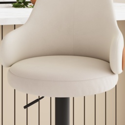 Set of 2 Swivel Bar Stool for Kitchen Island Curved Wing Back White Velvet Adjustable Height - thumbnail 6