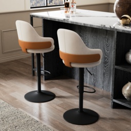 Set of 2 Swivel Bar Stool for Kitchen Island Curved Wing Back White Velvet Adjustable Height - thumbnail 2