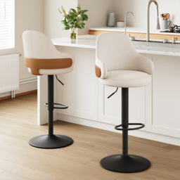 Set of 2 Swivel Bar Stool for Kitchen Island Curved Wing Back White Velvet Adjustable Height - thumbnail 1