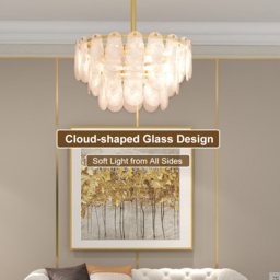 Modern 6-Light Tiered Cloud Glass Chandelier Adjustable Hanging Rod - thumbnail 9