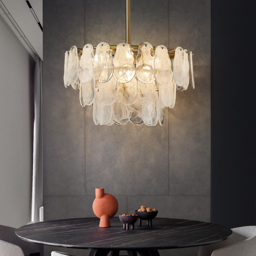 Modern 6-Light Tiered Cloud Glass Chandelier Adjustable Hanging Rod - thumbnail 3