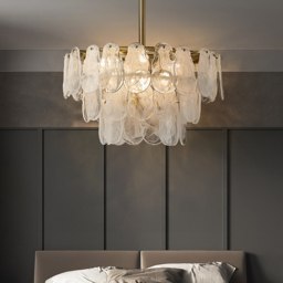 Modern 6-Light Tiered Cloud Glass Chandelier Adjustable Hanging Rod - thumbnail 2
