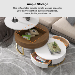 Round 2-Piece Nesting Set Lift-Top Coffee Table and Wooden Coffee Table with 2 Drawers - thumbnail 8