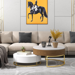 Round 2-Piece Nesting Set Lift-Top Coffee Table and Wooden Coffee Table with 2 Drawers - thumbnail 4